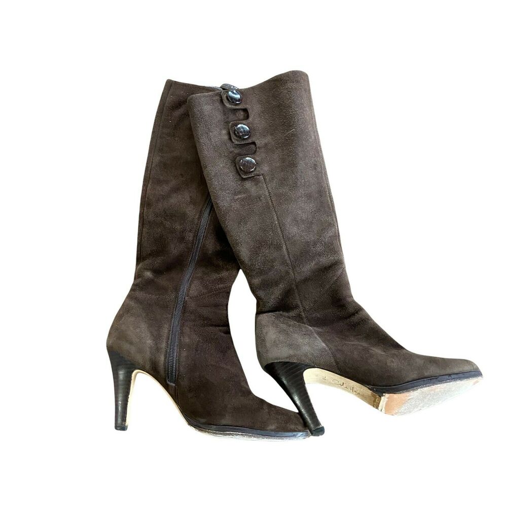 Cole Haan Boots Heels Aliya D25925 Brown Suede Knee High Almond Toe Size 7.5 B